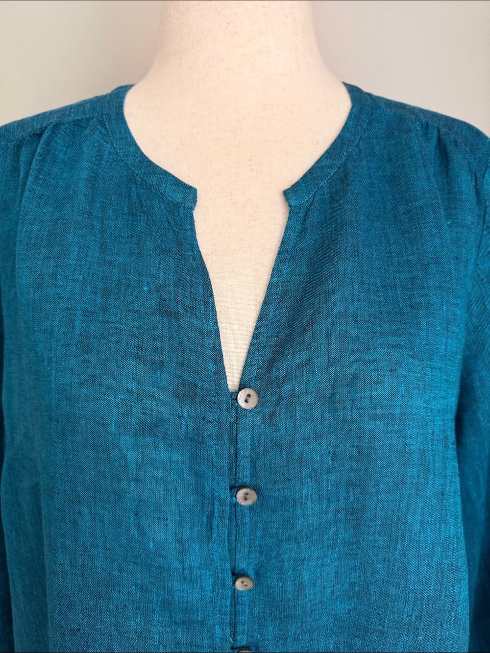 Pure Jill Womens L 100% Linen Teal Button Front Tunic Top Long Sleeve Large - Picture 5 of 9